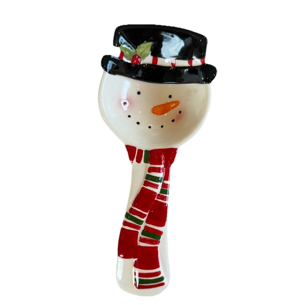 Ceramic Snowman Holiday Christmas Spoon Rest 10" NWOT